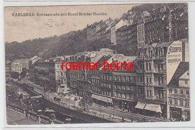 70145 Ak Karlsbad Kreuzstraße mit Hotel Brüder Hanika 1922