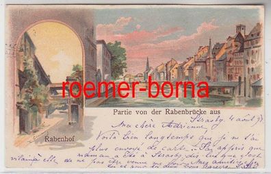 73719 Ak Lithographie Strassburg Partie von der Rabenbrücke aus 1898