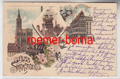 74024 Ak Lithographie Gruss aus Strassburg im Elsass 1896