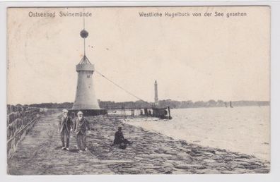 95627 Ak Ostseebad Swinemünde - Westliche Kugelback von der See gesehen 1913