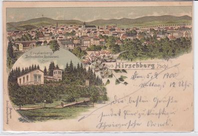 87591 Ak Lithographie Gruß aus Hirschberg in Schlesien Restaurant 1900