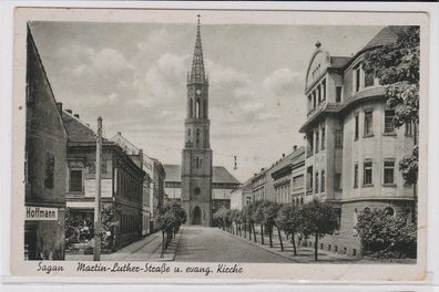 89319 AK Sagan - Martin-Luther-Straße und evangelische Kirche 1944