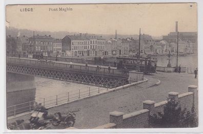 77910 Liége Pont Maghin - Lüttich Maghin Brücke mit Straßenbahn Tram 1914