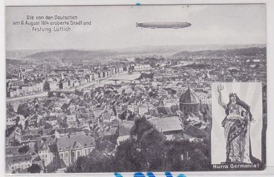 85275 AK Die von den Deutschen eroberte Stadt und Festung Lüttich Zeppelin 1914