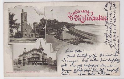 19109 AK Gruss aus Milwaukee - St Paul's Kirche, Republikaner Haus, Promenade