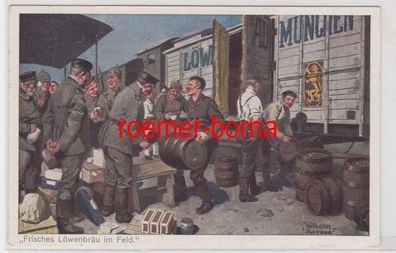 84530 Reklame Ak 'Frisches Löwenbräu im Feld' 1916
