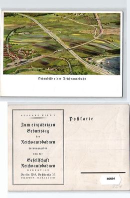 89684 Reklame Ak zum 1. jährigen Geburtstag der Reichsautobahn um 1935