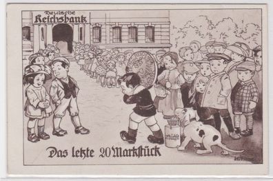 57152 Künstler Humor Ak 'Das letzte 20 Markstück' Deutsche Reichsbank um 1930