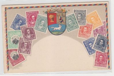 21803 Wappen Ak Venezuela mit Briefmarken um 1900