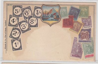 30618 Wappen Ak Trinidad mit Briefmarken um 1900