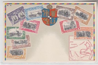 64875 Wappen Ak Rumänien mit Briefmarken um 1900