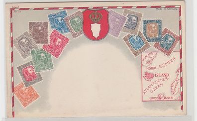 68356 Wappen Ak Island mit Briefmarken um 1900