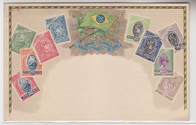 69332 Wappen Ak Brasilien Brazil mit Briefmarken um 1900