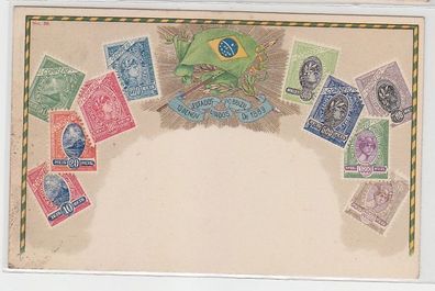 69793 Wappen Ak Brasilien Brazil mit Briefmarken um 1900