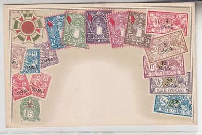 69999 Wappen Ak Sansibar Zanzibar mit Briefmarken um 1900