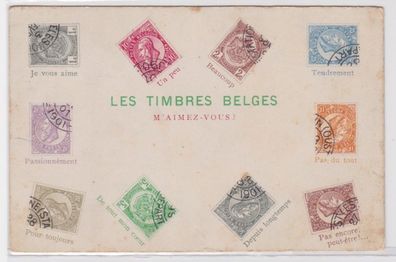 95770 Briefmarken AK Les Timbres Belges - Belgische Briefmarken um 1900