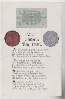 66714 Münz Ak 'Drei Deutsche Reichsmark' aus Papier, Porzellan & Silber um 1923