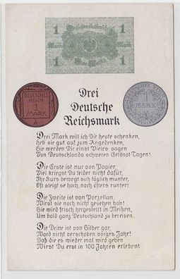 69884 Münz Ak 'Drei Deutsche Reichsmark' aus Papier, Porzellan & Silber um 1923