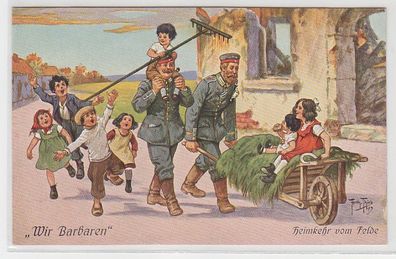 19125 Künstler Ak Arthur Thiele 'Wir Barbaren' Heimkehr vom Felde 1916