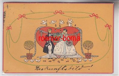 70059 Jugendstil Ak Brautpaar mit weissen Tauben 1909
