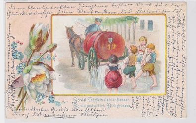 91399 Künstler Passepartout AK Löschwasserwagen bringt Kindern Abkühlung 1905