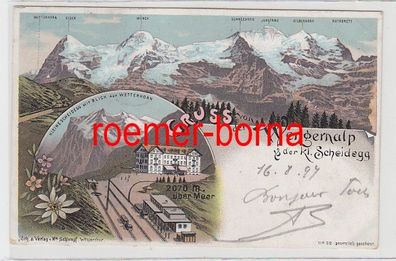 73953 Ak Lithographie Gruß von der Wengernalp & der kl. Scheidegg 1897