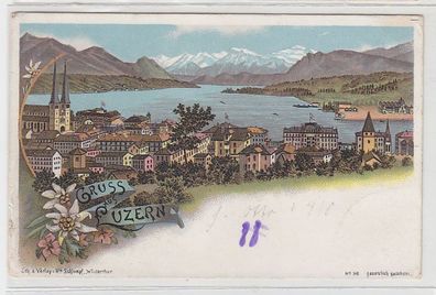 70130 Ak Lithographie Gruss aus Luzern Totalansicht um 1900