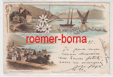 73819 Ak Lithographie Souvenir du Lac Lémon Schweiz 1897