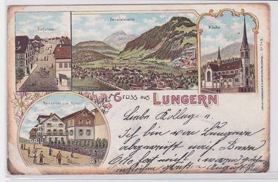 80344 Ak Lithographie Gruß aus Lungern Restaurant zum Rössli usw. 1899