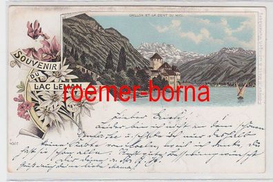 73943 Ak Lithographie Souvenir du Lac Lemon Chillon 1899