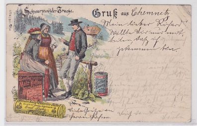 07633 Reklame AK Gruß aus Chemnitz, Schwarzwälder Tracht Seelig Malz-Kaffee 1901