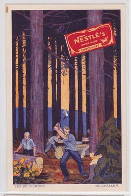90718 Reklame AK Les Bucherons (Holzfäller) - Nestlé's Chocolat au Lait 1929
