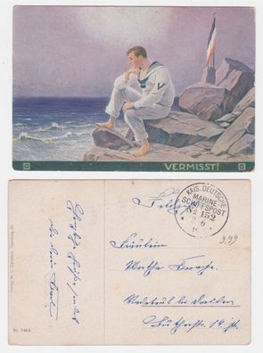 95799 Künstler AK Vermisst!, Matrose alleine auf Felsen, deutsche Marine 1916