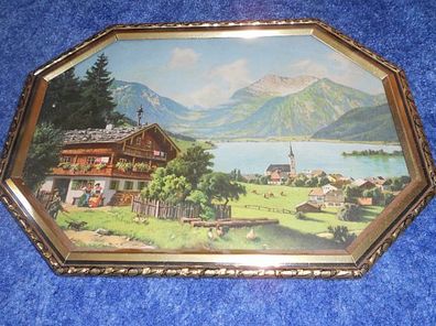 antikes Landschaftsbild aus Omas Zeiten-messing goldfarben 28 x 20,5cm-Alpen