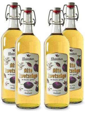 Raunikar - 4er Set Alte Zwetschge Schnaps 4x 1L (38% Vol)- [Enthält Sulfite]