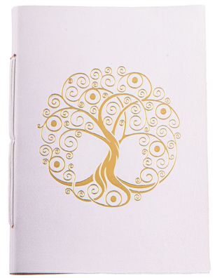 Schreibbuch Lebensbaum weiß gold Leder 18 x 13 cm Tagebuch Notizbuch