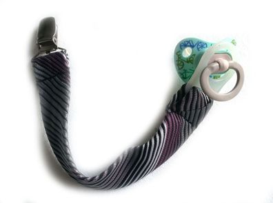 Schnullerkette Krawatte Miniblings handmade Schnuller Schnullerband gestrft grau