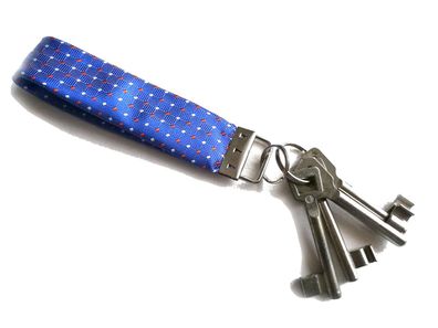 Krawatte Schlüsselanhänger Upcycling Unikat Schlüsselband blau rot mini Muster