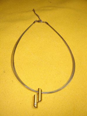 Halskette 7 dünne Stahlseile m goldfarbenem Anhänger schlicht m Glitzerstein Z p