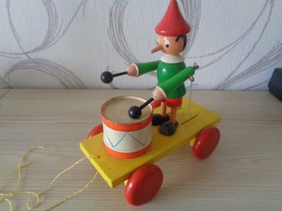 schönes Holzspielzeug -Buratino, Pinocchio mit Trommel-Ziehspielzeug