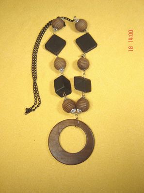 lange Halskette mit großen Holzperlen schwarz und dunkelbraun ca 80 cm Z p