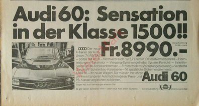 Originale alte Reklame Werbung Audi 60 v. 1968