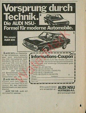 Originale alte Reklame Werbung Audi 100 v. 1972