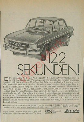 Originale alte Reklame Werbung Audi Super 90 v. 1968