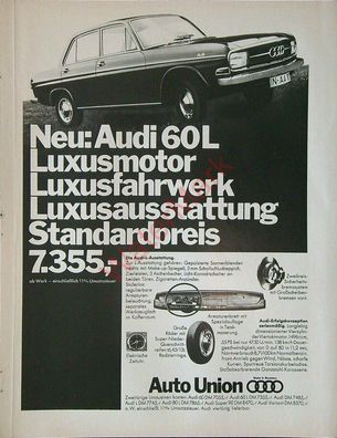Originale alte Reklame Werbung Audi 60 L v. 1968 (3)