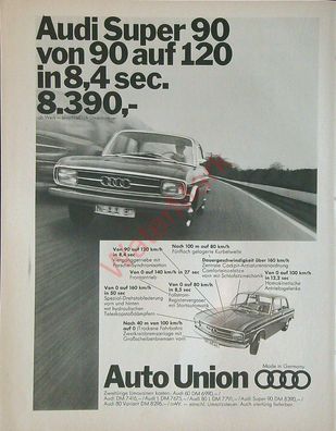 Originale alte Reklame Werbung Audi 90 v. 1968 (1)