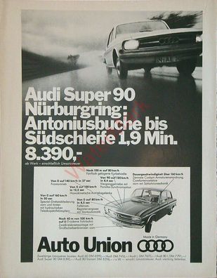 Originale alte Reklame Werbung Audi 90 v. 1968 (2)