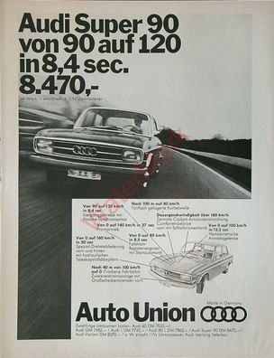 Originale alte Reklame Werbung Audi 90 v. 1968 (3)