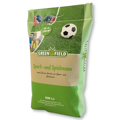 Greenfield Sportrasen und Spielrasen 5kg Gras Samen Rasen Sport Familie Robust