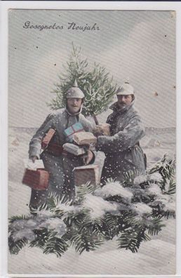 86788 Neujahrs Ak Deutsche Soldaten im Winter mit Weihnachtsgeschenken 1914